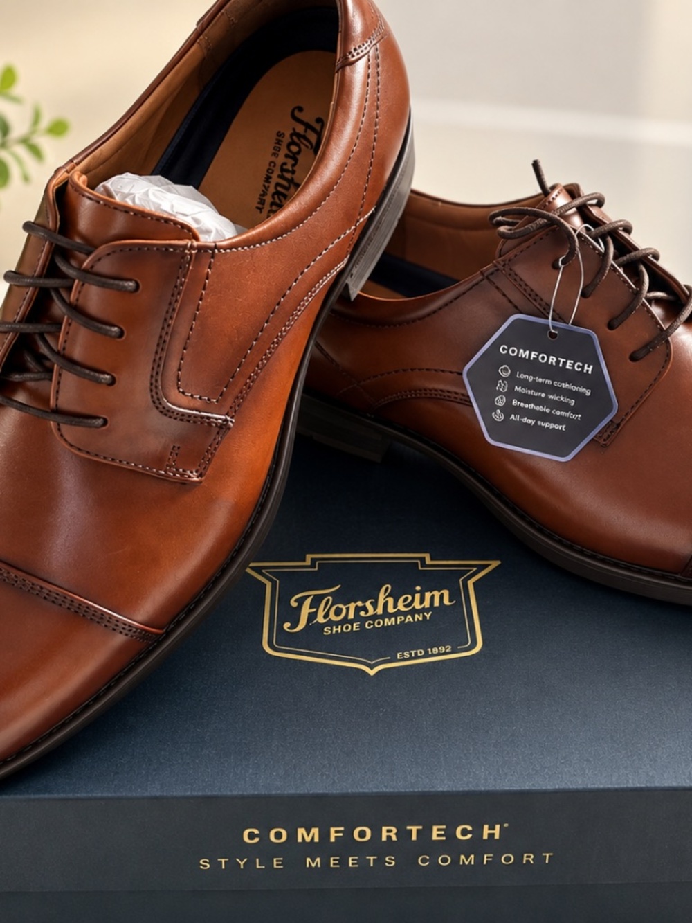 NEW Florsheim Finance Cap Toe Oxford Brown Leather Men’s 11 3E EEE NIB